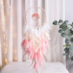 [NEW]  Soft Pink Tree of Life Dreamcatcher – Feather Wall Hanging Decor for Bedroom or Nursery