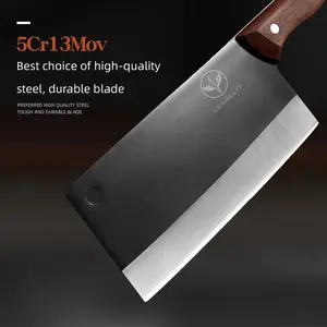 Rust-proof slicing knife all-steel meat slicer hand-forged meat cleaver 5Cr13 stainless steel non-slip wooden handle blade length 19cm.