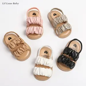 Cute and fashionable pleated sandals for baby girls, soft-soled crib sandals with elastic back straps, suitable for summer shoes and beach slippers during the baby's toddler stage