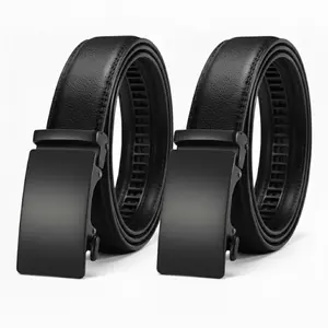 Men’s Ratchet Belt 2 Pack – Adjustable Automatic Buckle Leather Belts for Dress & Casual Wear