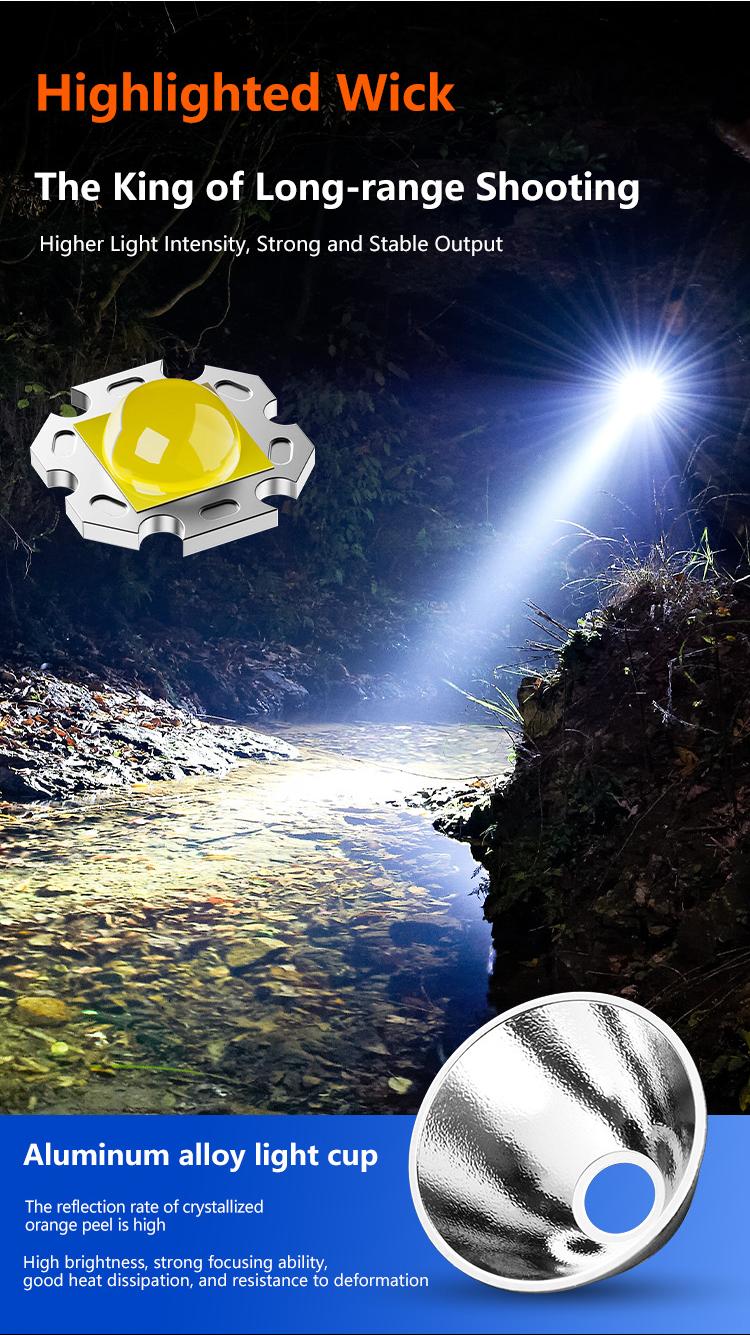 Rechargeable Flashlight Strong Light Ultra Bright Portable Outdoor Camping Flashlight Home Ultra Long Endurance Lighting Six Modes