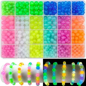 Glow in The Dark Round Beads 1016Pcs 6mm 8mm 10mm Luminous Round Bead Acrylic UV Color Changing Bracelet Beads Sun Sensitive Plastic Glow Bead Bulk Jewelry Making Bracelets Necklace
