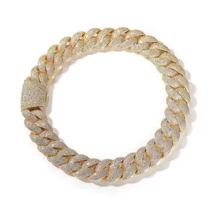 Gold Vacuum Plated Copper with 5A+ Sri Lanka Zircon 22mm Cuban Necklace Miami Italy Mexico & Micro Inspired for Women Men Jewelry,Daily Wear,Casual Fashion,Gift Idea,Chicano,Classic, Hip Hop,Simple,Sporty Style