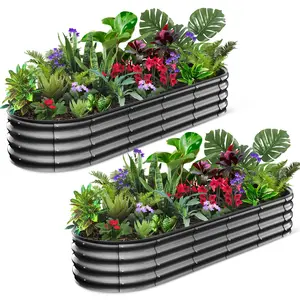 Garvee 2 Pcs Oval Raised Garden Bed, 6×3×1ft Raised Beds for Outdoor,Planter Raised Boxes,Open-Ended Base Metal Raised Planter Beds,Large Metal Garden Box for Vegetables, Flowers, Tool-Free Assembly