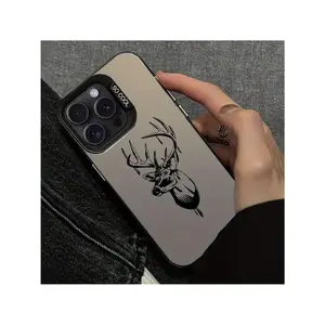 Phone Case For IPhone 16 Pro Max 15 Plus 14 13 12 11 XR XS Line Deer Head Pattern Anti-Scratch Shockproof Pocket-Friendly Durable Cover