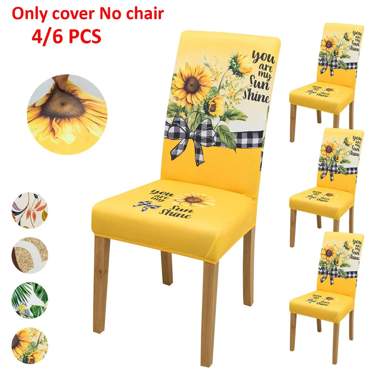 4pcs/6pcs Sunflower Leaf Print Chair Covers Dining Chair Slipcovers, Elastic Easy-To-Wash, Washable Chair Slipcovers, Ideal for Restaurants Hotels Parties, Chair Protector