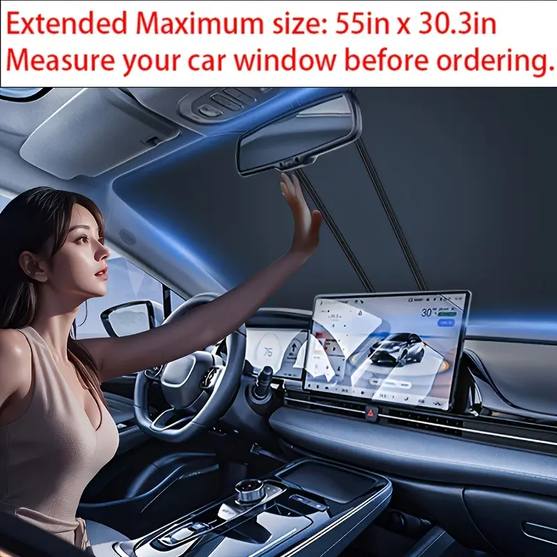 2026 Car Windshield Sunshade, Sun Shade For Car Windshield, Car Accessories, Lightweight and Foldable, Titanium Silver Alloy, Universal, Maximum Size: 30.3x55 inches