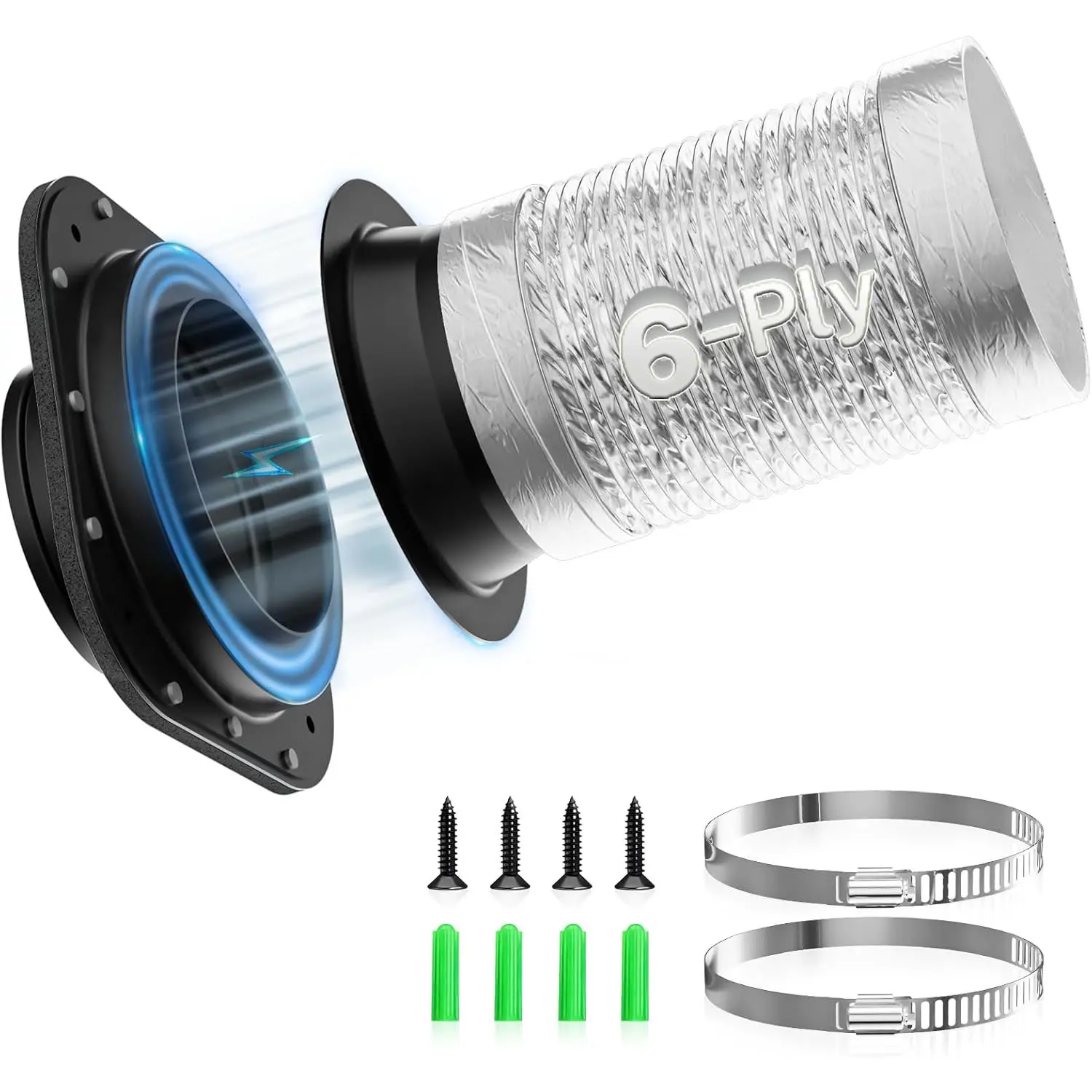 Hon&Guan Magnetic Quick Connect Dryer Vent Coupling Connector Kit DV180 - 6-Ply Reinforced Aluminum Foil Flexible Tube (4"×3ft Length), Dual Lock Anti-Leak Lock, Dual Clamp for Tight Spaces, Covers Larger Area, Household Appliance Parts & Accessories