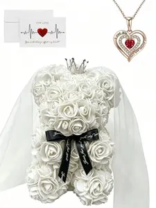 Wedding Season Handmade Bride Bear Heart Stone Ecg Card PVC Gift Box Set, Perfect Wedding Souvenir, Unique Bridal Keepsake