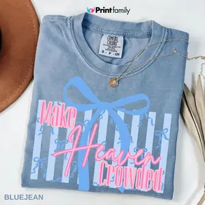 Comfort Color Make Heaven Crowded Bow T-Shirt  Cute Coquette Christian Aesthetic Christian TShirt  Preppy Religious Tee  Jesus - Printfamily