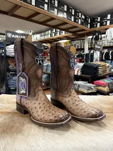 "WILD WEST" Men's Boots Wide Square Ostrich Faded Moka Lether Sole