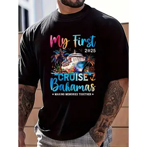 100% Cotton My First Cruise Bahamas 2025 Cruisin Together Bahamas Trip T-Shirt Women's Men's Graphic Tee Crew Neck summer vacation Tops
