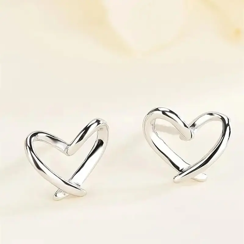 Women's Simple Heart Design Stud Earrings, 2024 New Style Jewelry for Party, Daily Clothing Decor, Trendy All-match Cool Female Accessories for Birthday Gift
