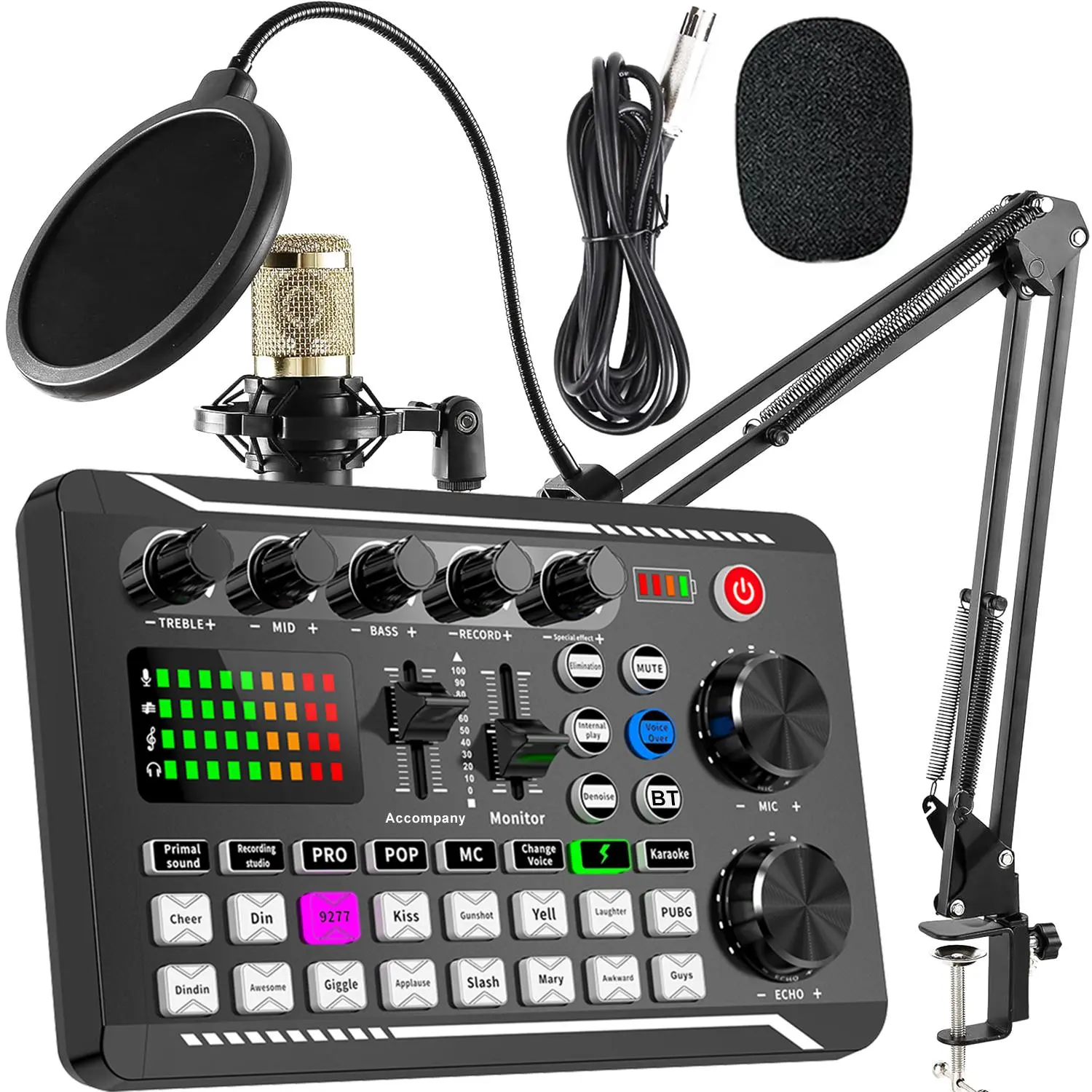 F998 Live Sound Card Audio Mixer, Podcast Audio Interface with DJ Mixer Effects, Voice Changer with Sound Effects for Karaoke Live Streaming Record Gaming