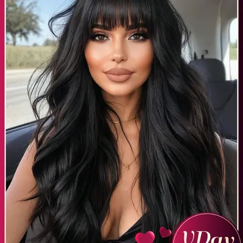 26 Inch High Temperature Resistant Wig Cap Bangs Long Curly Hair Natural Daily Wear Synthetic Material Versatile Wig Style