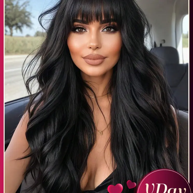 26 Inch High Temperature Resistant Wig Cap Bangs Long Curly Hair Natural Daily Wear Synthetic Material Versatile Wig Style