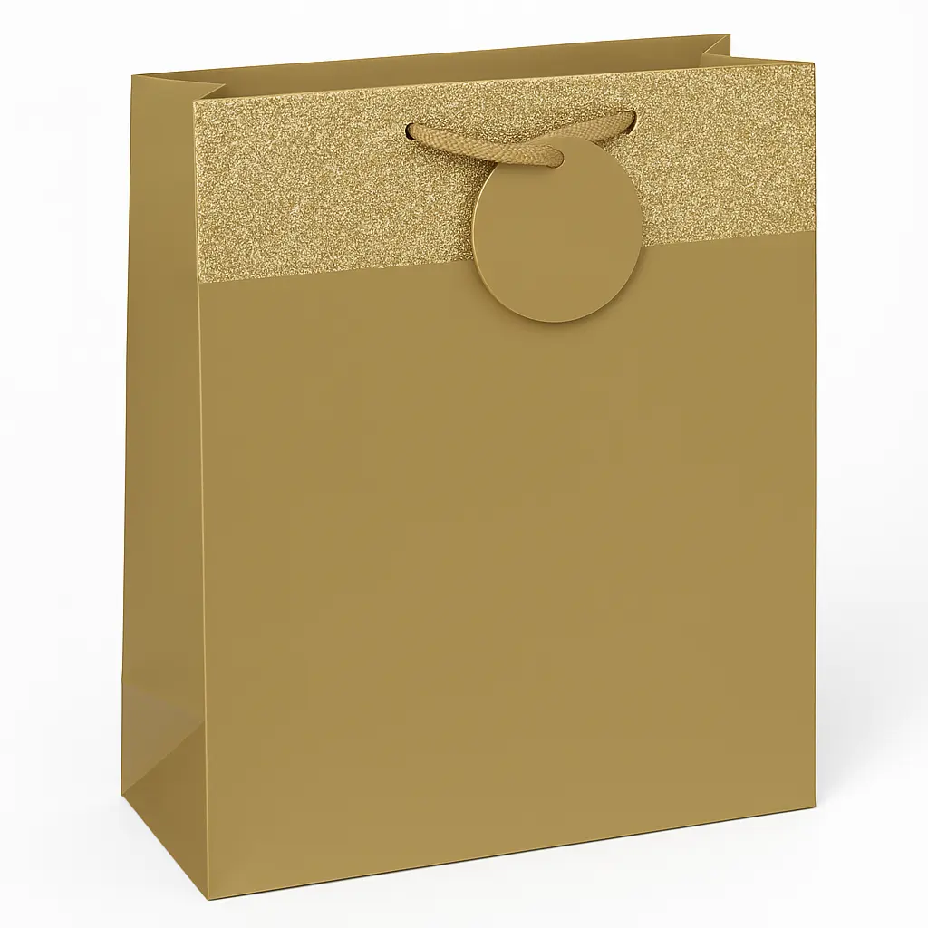 Large Gold Matte Gift Bag with Glitter Band