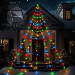 Large Size 16.5FT Solar String Lights Outdoor Waterfall Lights, 8 Modes Solar Christmas Tree Lights, Outdoor Solar Christmas Lights Decortions for Eaves, Tree, Patio (Multicolor)