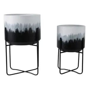212 MAIN Black Brush Strokes Decorative Metal Round Planter Stands - Large, Vertical, Indoor-Outdoor, 19-23 in., Set of 2 with Home Decor Pots, Large Stands