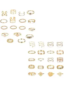 36/37/38-Piece Vintage Golden Knuckle Ring Set for Women, Boho Stackable Finger Rings, Colorful Strawberry Evil Eye Open Rings Pack