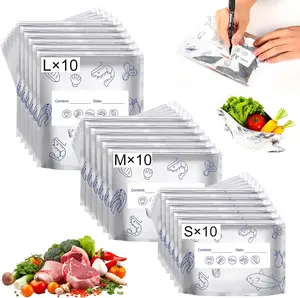 30Pcs Reusable Aluminum Foil Sealable Storage Bags, Thicken Stand Up Foil Sealable Bags with Label and Zip Lock, Aluminum Foil Bags for Food, Vegetable Fruit Meat