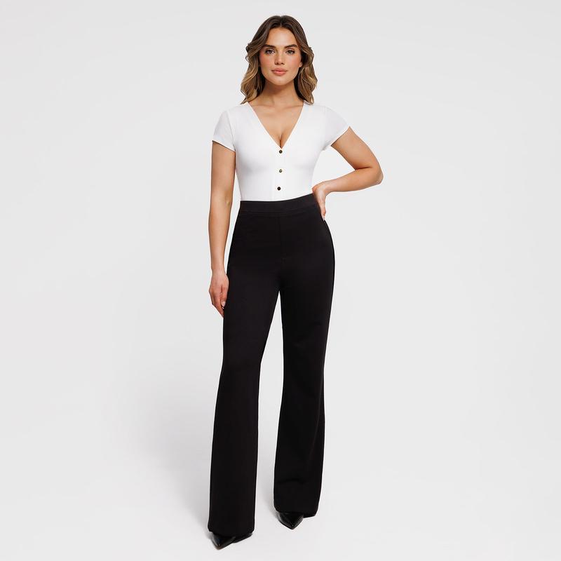 Popilush Shapewear Deep V-Neck Button Front Sculpting Bodysuit Adjustable Bra Elegant Elastic