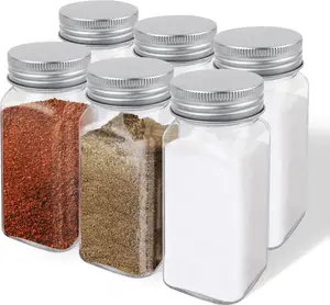 6pcs 4oz Glass Spice Bottles with Shaker Lids, Restaurant & Home Kitchen Storage | Square Air-Tight Containers for Spices, Salt, Pepper