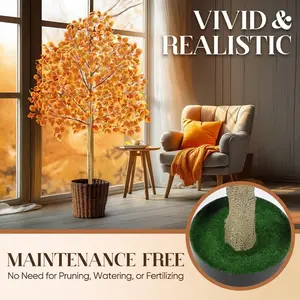 Artificial Maple Tree 6ft, Fall Tree Outdoor & Indoor, Faux Autumn Harvest Tree for Home Decor Front Porch Entrance Halloween Thanksgiving, Orange, Porch Decor, Seasonal Decoration, Autumn Theme, Faux Foliage, Indoor Outdoor Decor, Harvest Display