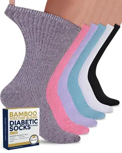 Pembrook Bamboo Viscose Diabetic Socks for Women Size 9-11 | 6 Pairs Ribbed Knit Crew Socks | Multiple Colors