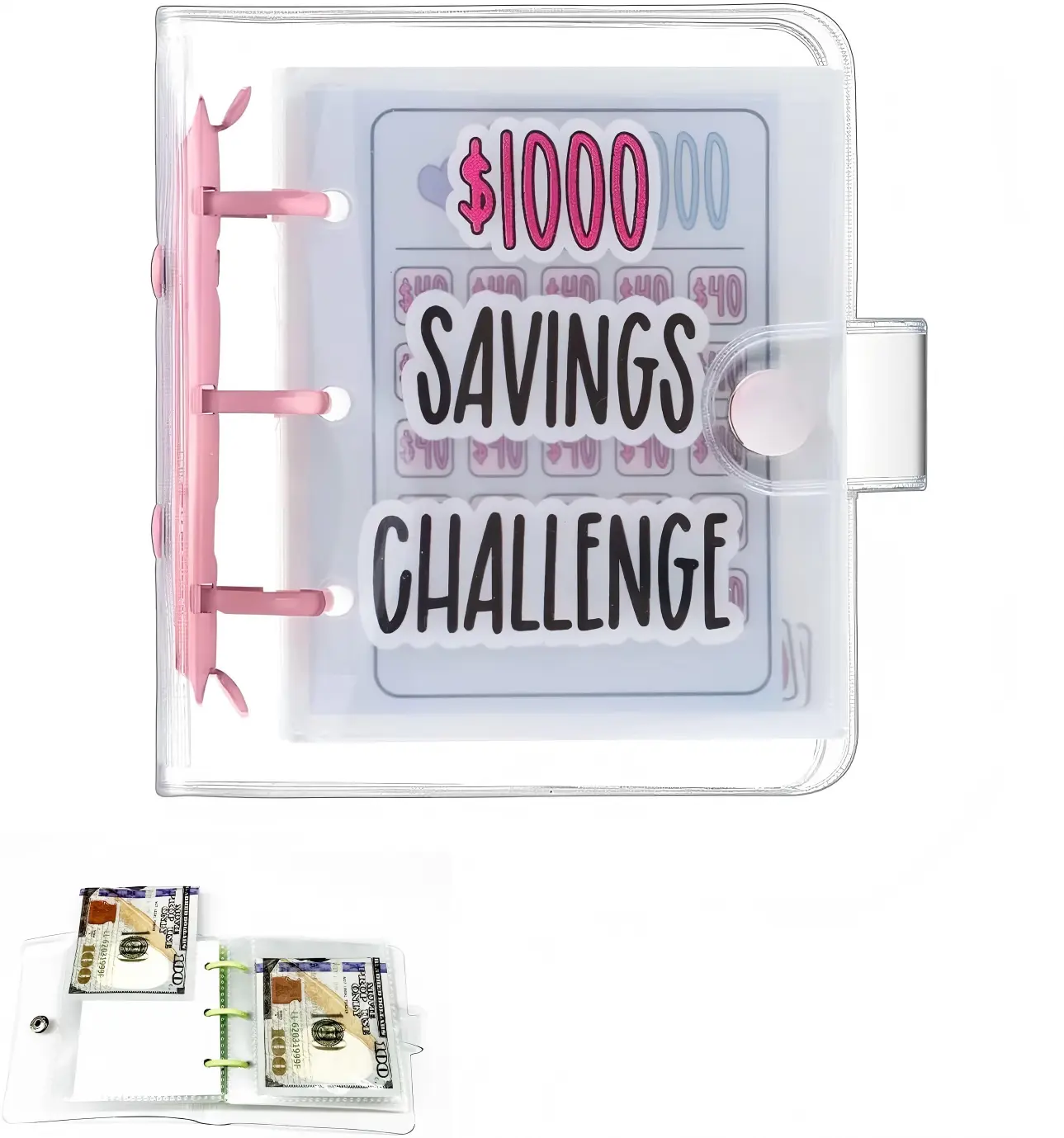 Mini Budget Binder with Reusable Cash Envelopes - $1000 Savings Challenge Kit, Accounting Office Stationery for Christmas, Friends, Family, Thanksgiving Save Money Goals