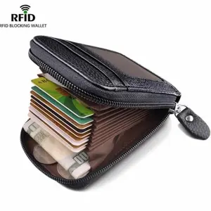 New Men Black Wallet Credit Card Holder Genuine Leather RFID Blocking Zipper Pocket Thin PU Leather PU Leather PU Leather Card Holder