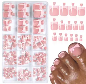 150pc Pink French Tips Press on Toenails Women Fake Toe Nails Kit, Berry Pink Toe Nail Press ons Nail Short Square Fake Toenails French Toes Nail Tips Stick Acrylic Toes Nails with Adhesive Tabs