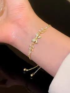 Elegant Zircon Bow Pull-String Bracelet, Style Unique Design High-Quality Sparkling Versatile Jewelry Accessory
