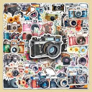 Vintage Camera Pattern Sticker, 100pcs/set Repeat Camera Design Decorative Sticker, DIY Decorative Sticker for Scrapbooking & Journal Making, Sticker Packs