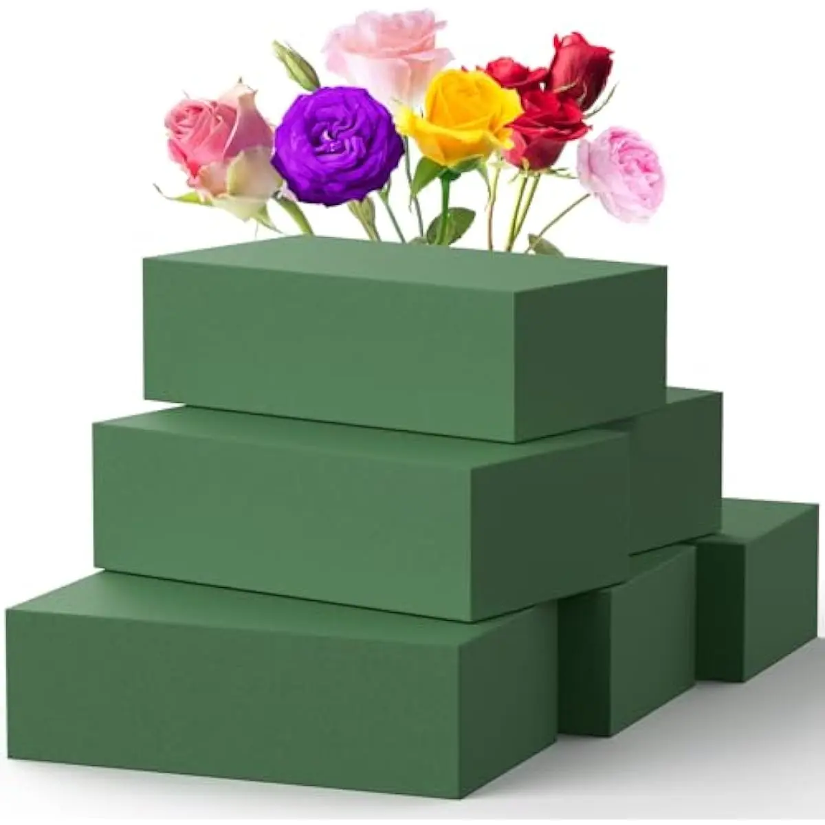 Upgraded 6 Pack Floral Flower Foam Blocks, Green Plant Foam for Flower Arrangements, Wet & Dry Florist Foam Styrofoam for Fresh and Artificial Flowers (5.5"L X 3.1"W X 1.6"H)