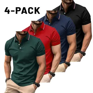 Men's 4-Pack Multicolor Polo Shirts | Polyester Fabric, Short Sleeve, Slim Fit | Casual & Business Wear Top Menswear
