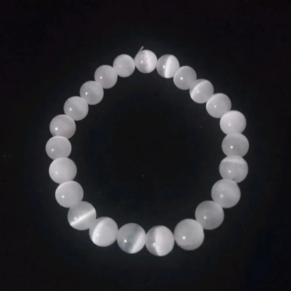 Genuine Selenite Bracelet - Round Beads with Translucent Finish, Simple Design, Natural Color, Ideal for Everyday Wear