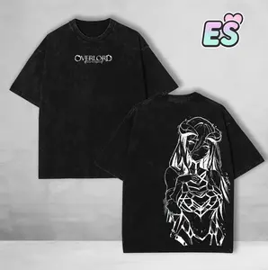 Limited Albedo Shirt x Overlordd Oversized acid Washed Japanese Anime Graphic premium Tee - Unisex Cotton Short Sleeve Casual T-Shirt - Lightweight Crew Neck design, Gym clothes