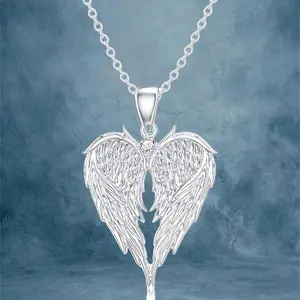 Elegant Angel Wings Heart-shaped Pendant Necklace, Angel Wing Jewelry, Holiday GiftGift