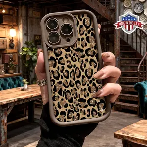 Trendy Leopard Print Glitter Aesthetic Case for iPhone 17 16 15 14 Pro Max 13 12 11 XR XS Plus Air Slim Shockproof Anti Drop Protective Durable TPU Cover