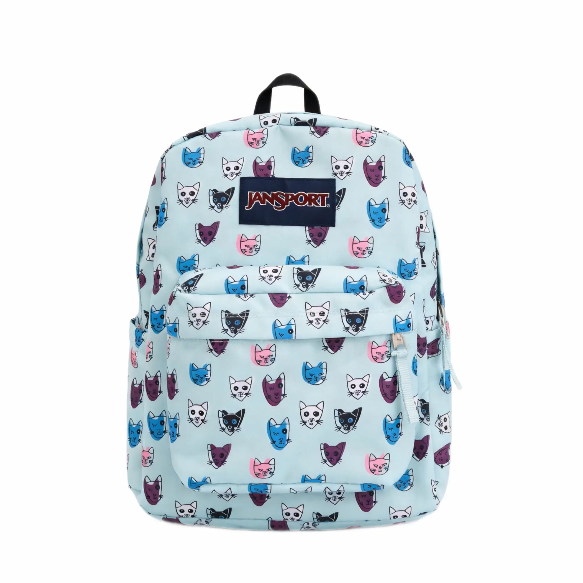 JanSport SuperBreak One Backpack - Light Blue Cute Cat Print Bookbag, Lightweight Travel & School Bag for Girls, Teens, Women