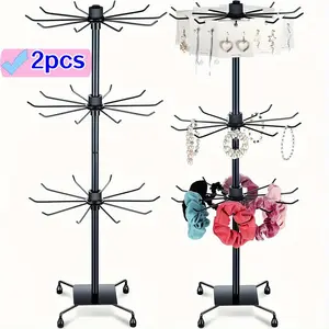 Set of 2 Rotating Display Racks 3 Tiers with Hooks Jewelry Display Racks Rotating Racks Jewelry Display Racks, Adjustable Display Racks for Shopping Malls, Exhibitions and Retail Stores, for Store Displays Organiser christmas ornament balls Home Decor