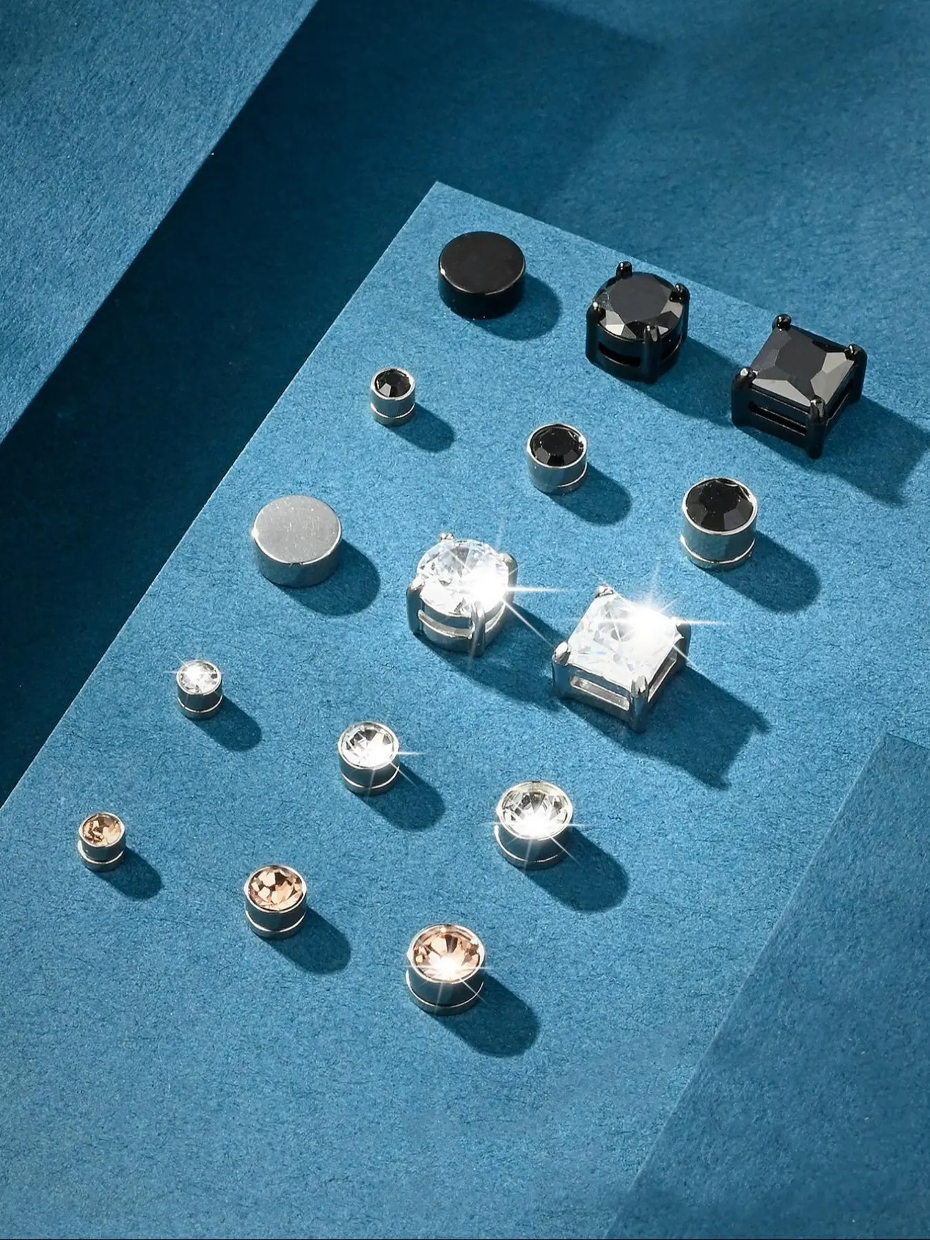 Magnetic Earrings Set, Fake Diamond Magnetic Earrings, Stainless Steel Non Pierced Earring Jewelry, Modest Fashion Accessories for Muslim Men & Women