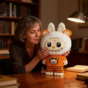 Tooth Tiger Rabbit 3D Puzzle Building Blocks Decoration, Home Office Bookshelf Decor, Party Living Room TV Stand Display