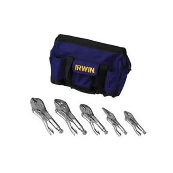 IRWIN VISE-GRIP 2077704 Original Alloy Steel 5-Piece Locking Pliers Set with Knife - Heat-Treated, 10r, 5wr, 7cr Hand Tools, Trigger Release, Classic Trigger Release, 5.280 lbs, Grip from Any Angle, Strong Locking Force for Hardware Tasks