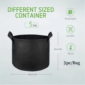 Three-Piece Large Capacity Tomato Planting Bags, Gardening Style Design, 5 Gallon Non-Woven Fabric Pots with Handles, Round Planter, Black Planters