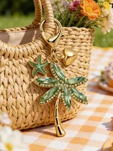 Handmade Coconut Tree Pendant, Sparkling Star Pendant, Heart and Starfish Elements, Bohemian Style, Woven Rattan, Alloy Ocean Pendant, Hawaii Style, Fashion Accessory