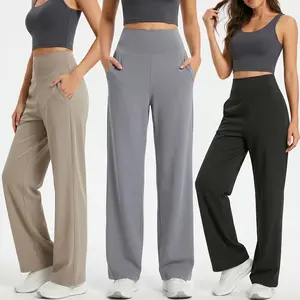 CQQNBV Women's Wide-Leg Yoga Pants, Pocket Sweatpants, Casual Work Yoga Pants
