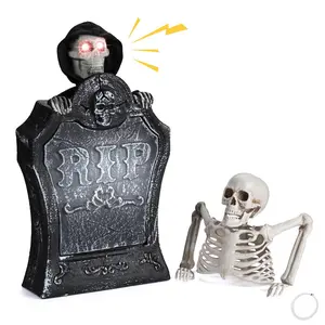 Yescom 15" Animated Halloween Tombstone & Half Skeleton Gravestone Decoration