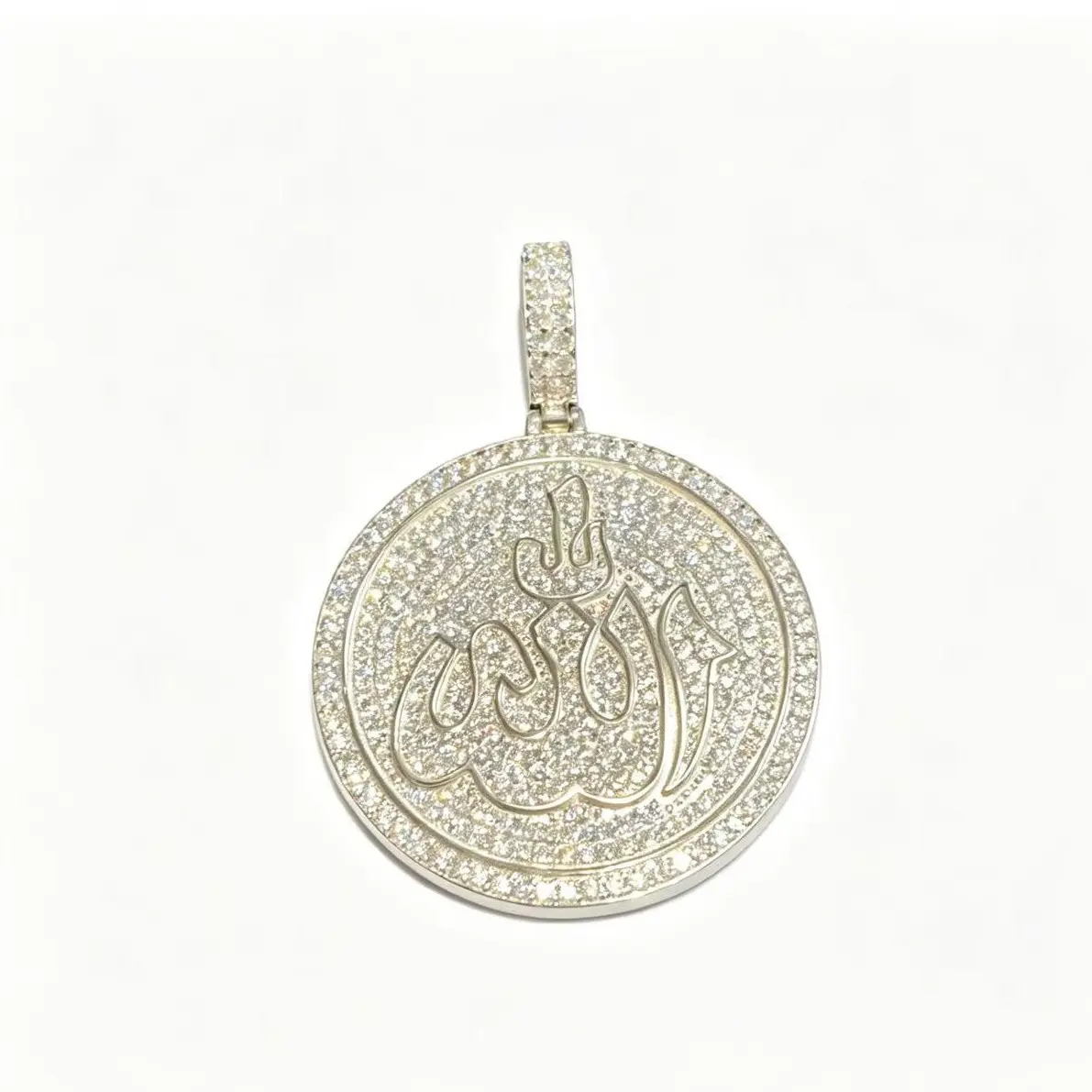 925 Sterling Silver Fashion Necklace for Men, Iced Out Hip Hop Street Style Round Medallion, Ornate Religious Motif Jewellery Pendant, Exquisite Trendy Pendant, Pendants Jewelry